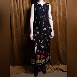 Black Safari Patterned Sleeveless Maxi Dress